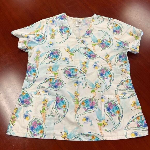 Disney Tinkerbell Back Tie Scrub Top sz M - Picture 1 of 7